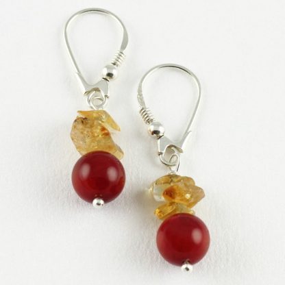 Good Fortune Silver Earrings with Citrine & Coral